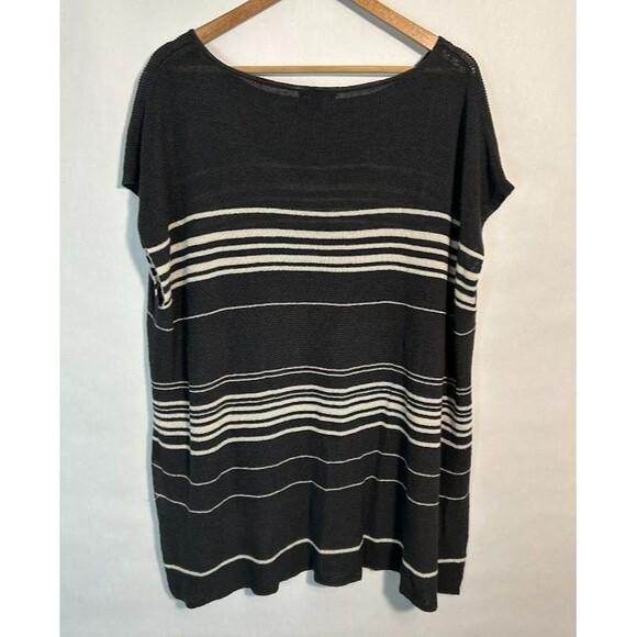 Eileen Fisher 3X Organic Linen Bateau Neck Poncho Top Gray Striped Crepe Knit - Picture 3 of 7